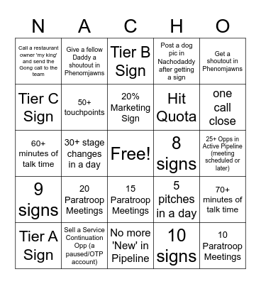 Nacho Daddy Oct 22 Bingo Card