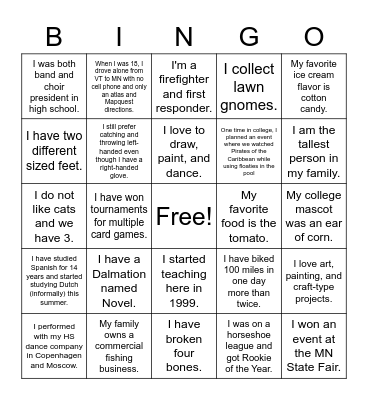 Homecoming 2022 Staff Bingo Card