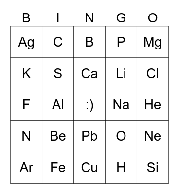 Periodic Table Bingo Card