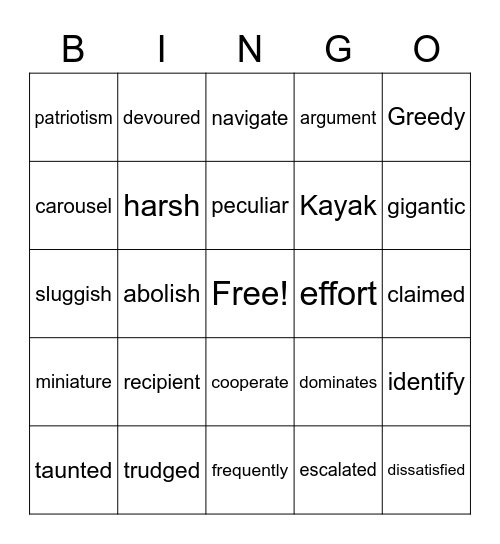 Context Clue Bingo Card