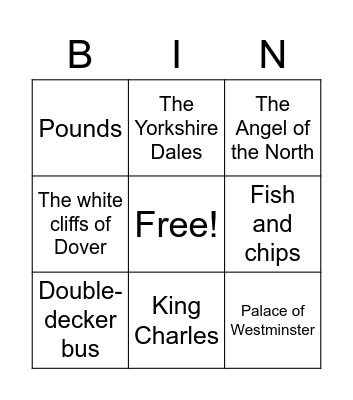 England Bingo Card