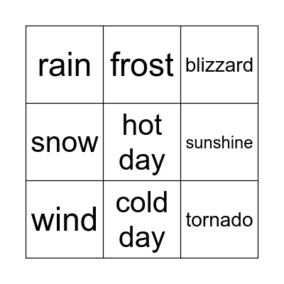 Weather Bingo Card