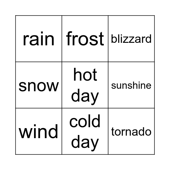 Weather Bingo Card