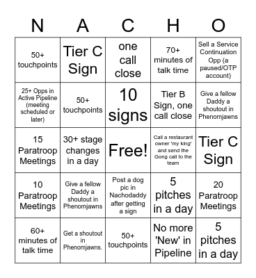 Nacho Daddy Oct 22 Bingo Card