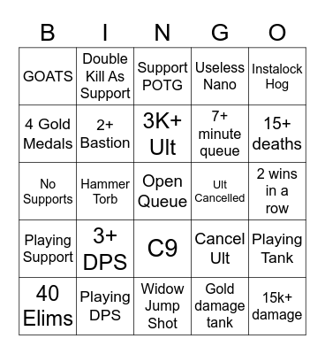 Open Queue Bingo Card