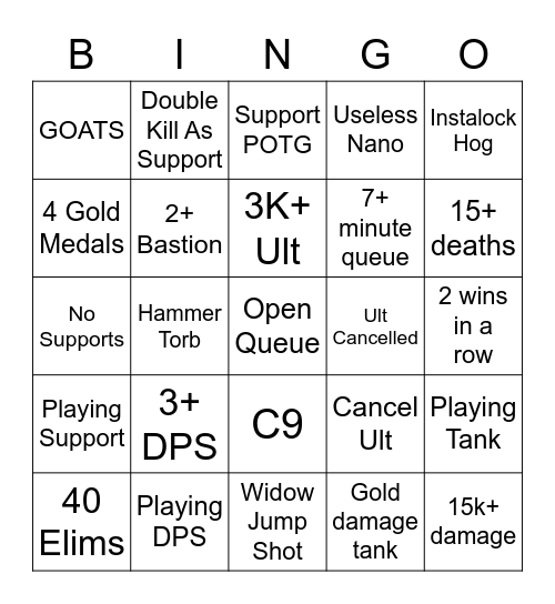 Open Queue Bingo Card