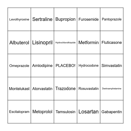 Top 24 Drugs of 2020 Bingo Card
