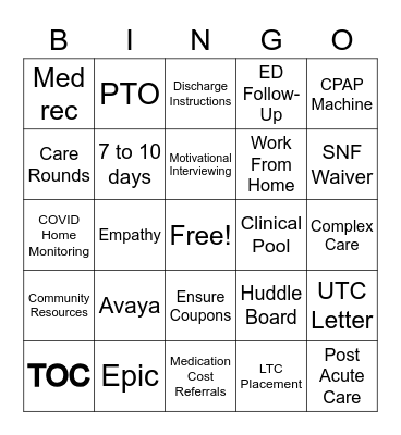 Care Management Week BINGO Card