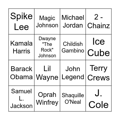 Celebrity College Bingo! Bingo Card