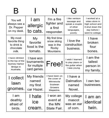 Homecoming 2022 Staff Bingo Card