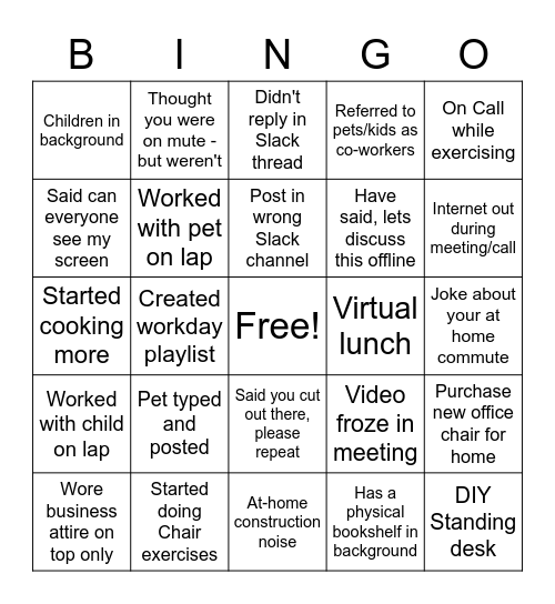 Workplace Bingo Card