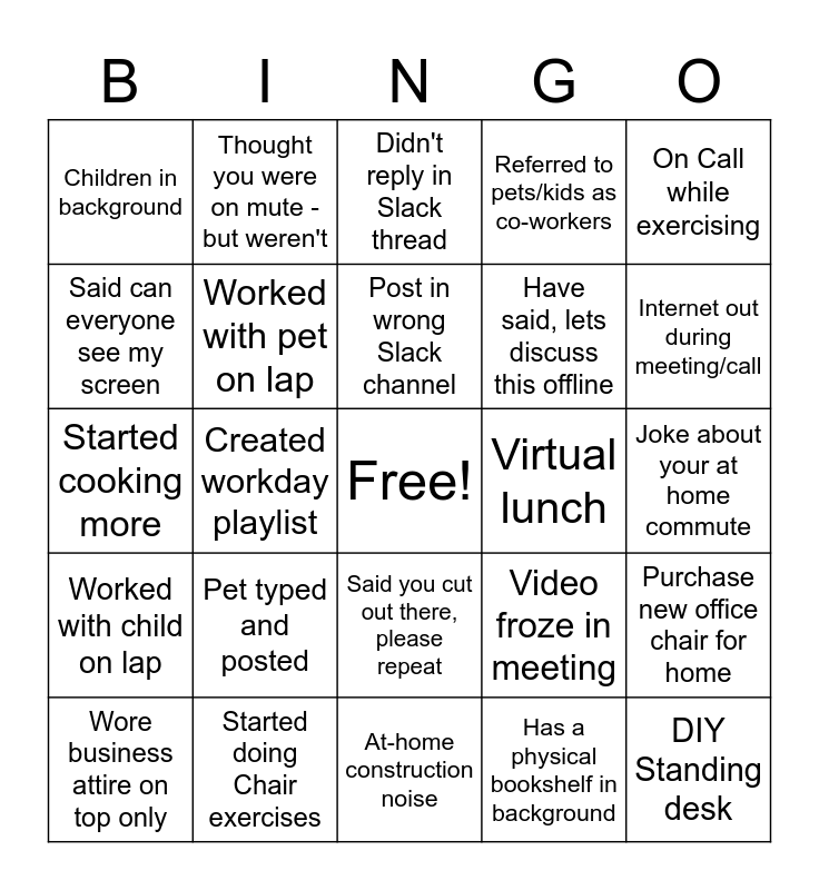 Workplace Bingo Card