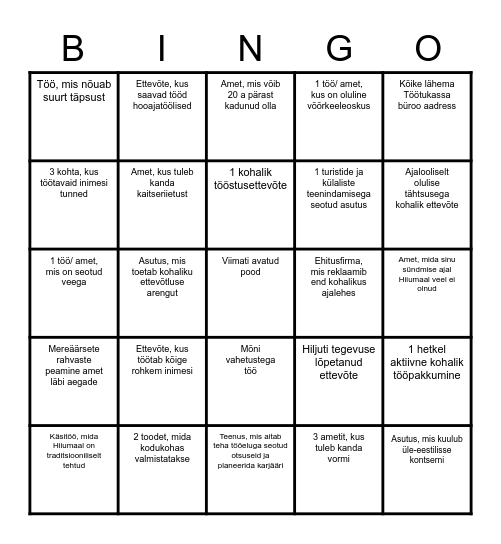Ettevõtlusbingo Card