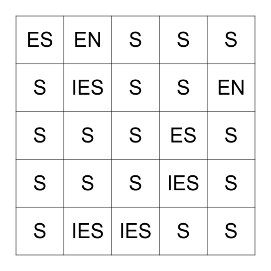 PLURAL NOUNS Bingo Card