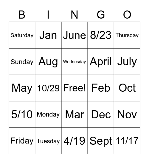 Chinese date Bingo Card