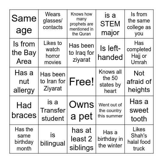 Find Someone who... Bingo Card