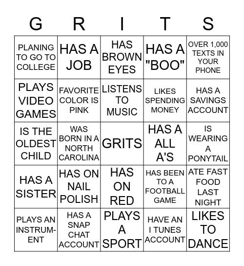 GIRLS ROCKING IN THE SOUTH Bingo Card