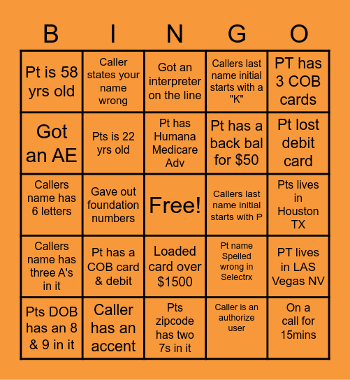 Cimzia Copay BINGO Card