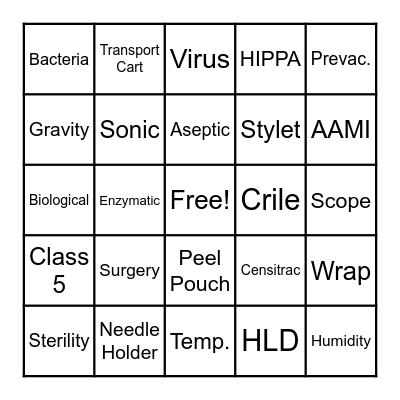 Sterile Processing B I N G O Bingo Card