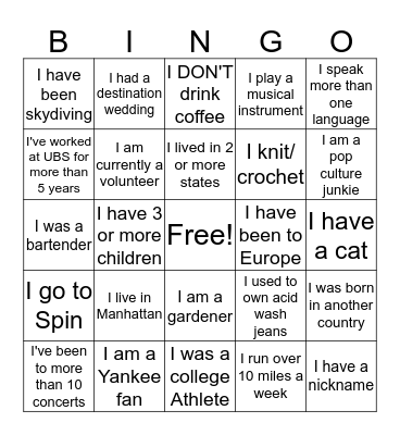 Woman's Forum Bingo Mingle! Bingo Card