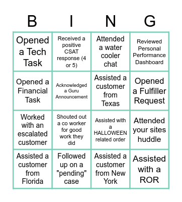 Customer Service Week '22 Bingo Card