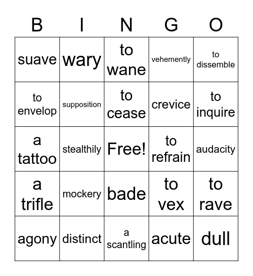 "The Tell-Tale Heart" - Vocabulary Bingo Card