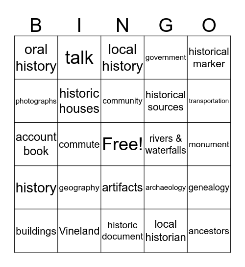 Your Community and You Bingo Card