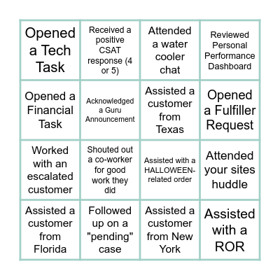 Customer Service Week Bingo Card