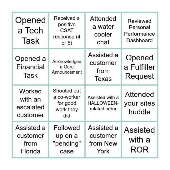 Customer Service Week Bingo Card