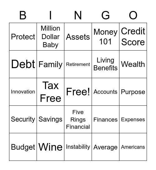 WINE, WOMEN & WEALTH Bingo Card