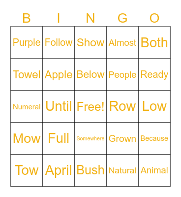 Word bingo Card