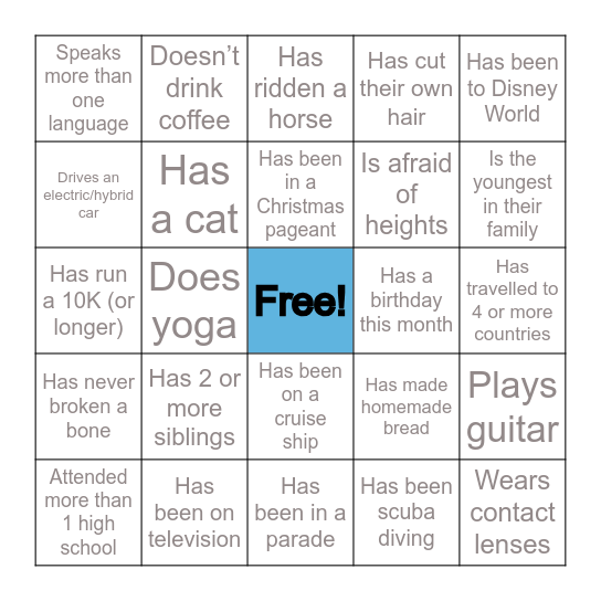 Find someone who... Bingo Card