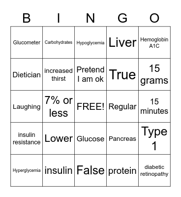 Test your Diabetes Knowledge! Bingo Card