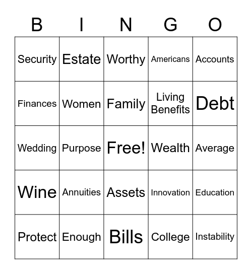 WINE, WOMEN & WEALTH Bingo Card