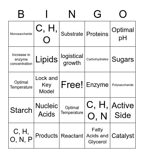 Unit 3 - Macromolecules Bingo Card
