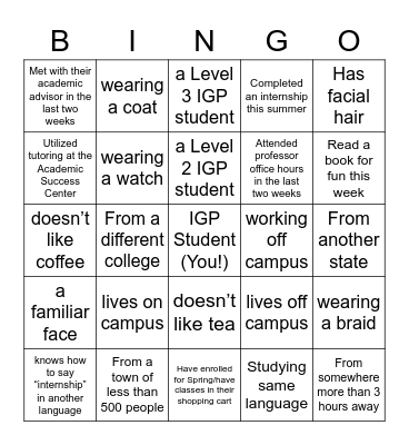 Welcome Party Scavenger Hunt: Find someone who... Bingo Card