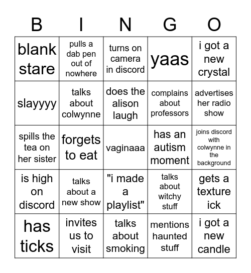 alison bingo Card