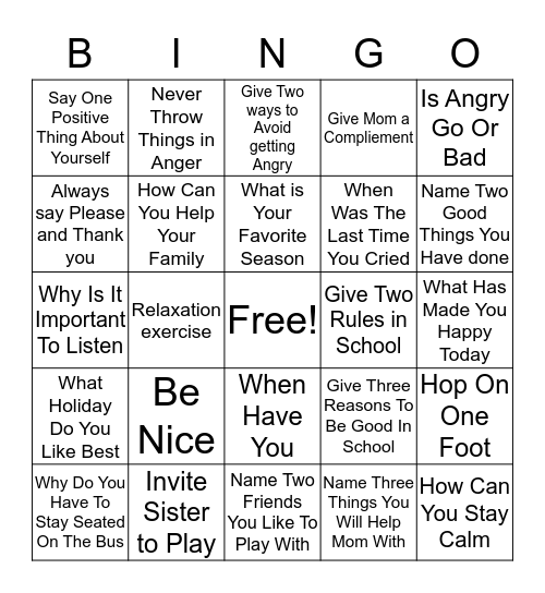 Positive  Bingo Card