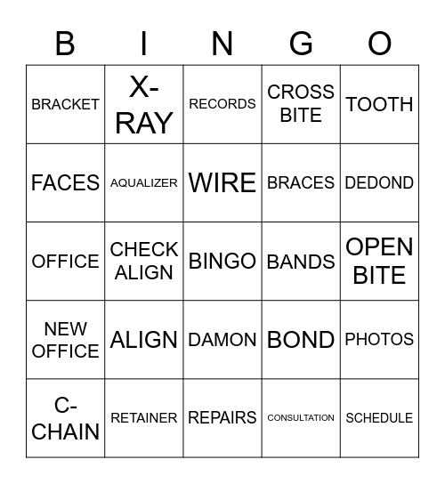 ORTHODONTIST Bingo Card