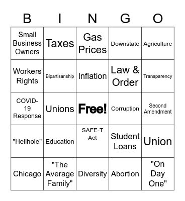 Illinois Governor's Debate Bingo Card