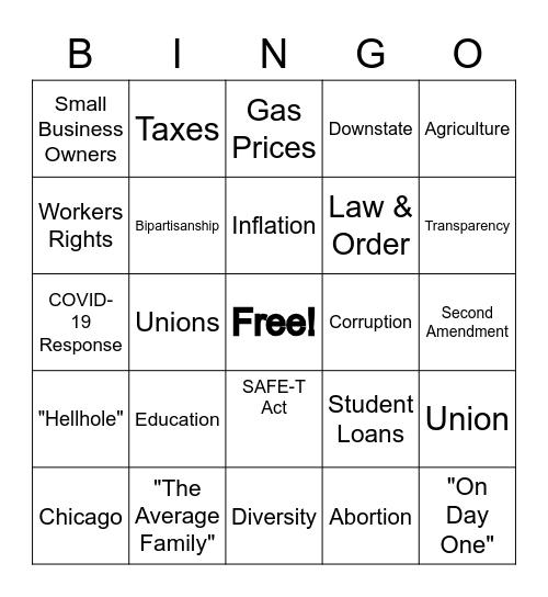 Illinois Governor's Debate Bingo Card