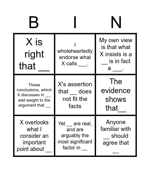 Untitled Bingo Card