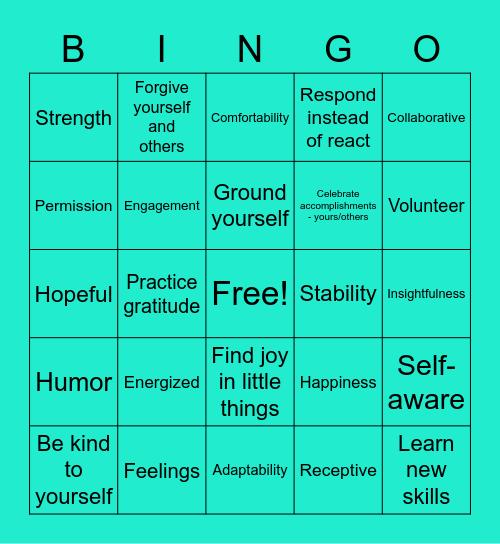 LES Emotional Wellness Bingo Card