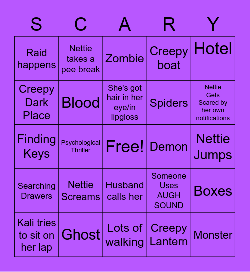 MissNettieXo Horror Games Bingo Card