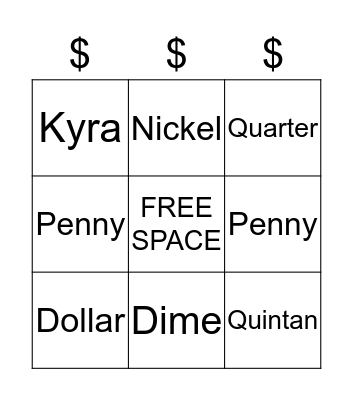 Money Math Bingo Card