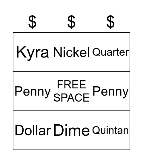 Money Math Bingo Card