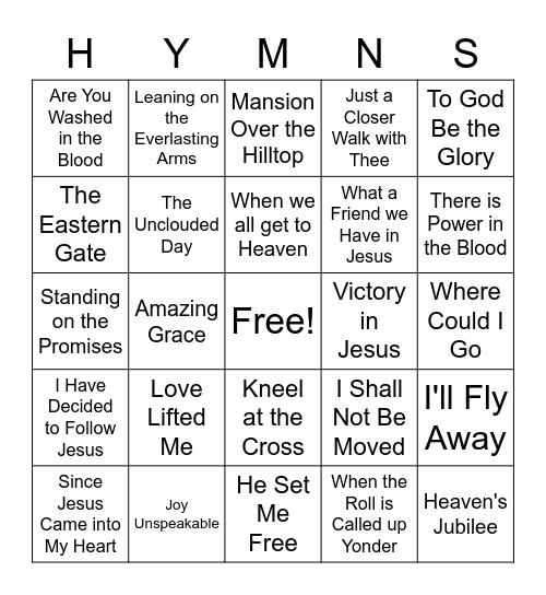 Hymn Bingo Card
