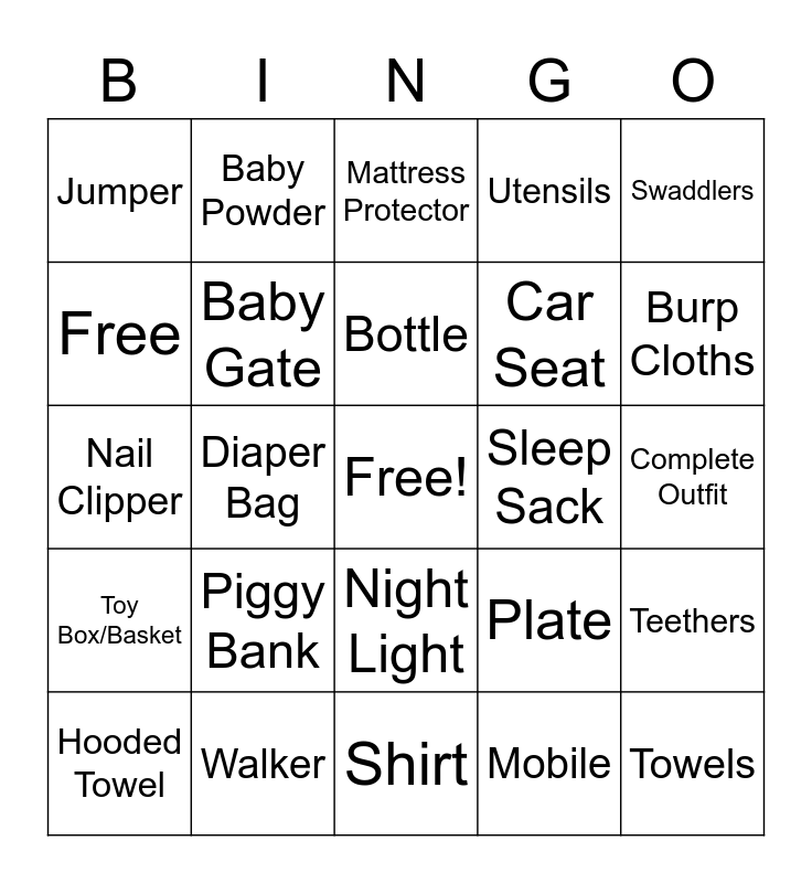 Baby Bingo Card
