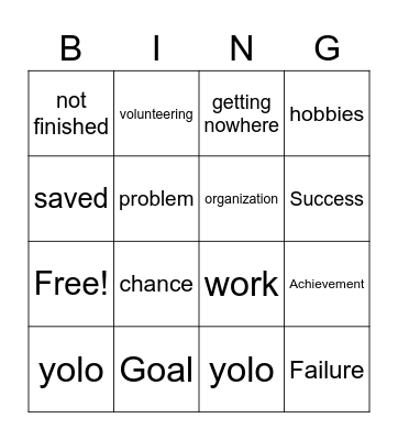 PROGRESS BINGO Card