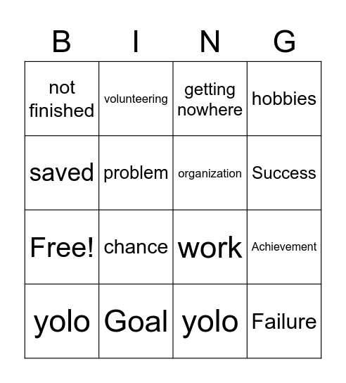 PROGRESS BINGO Card